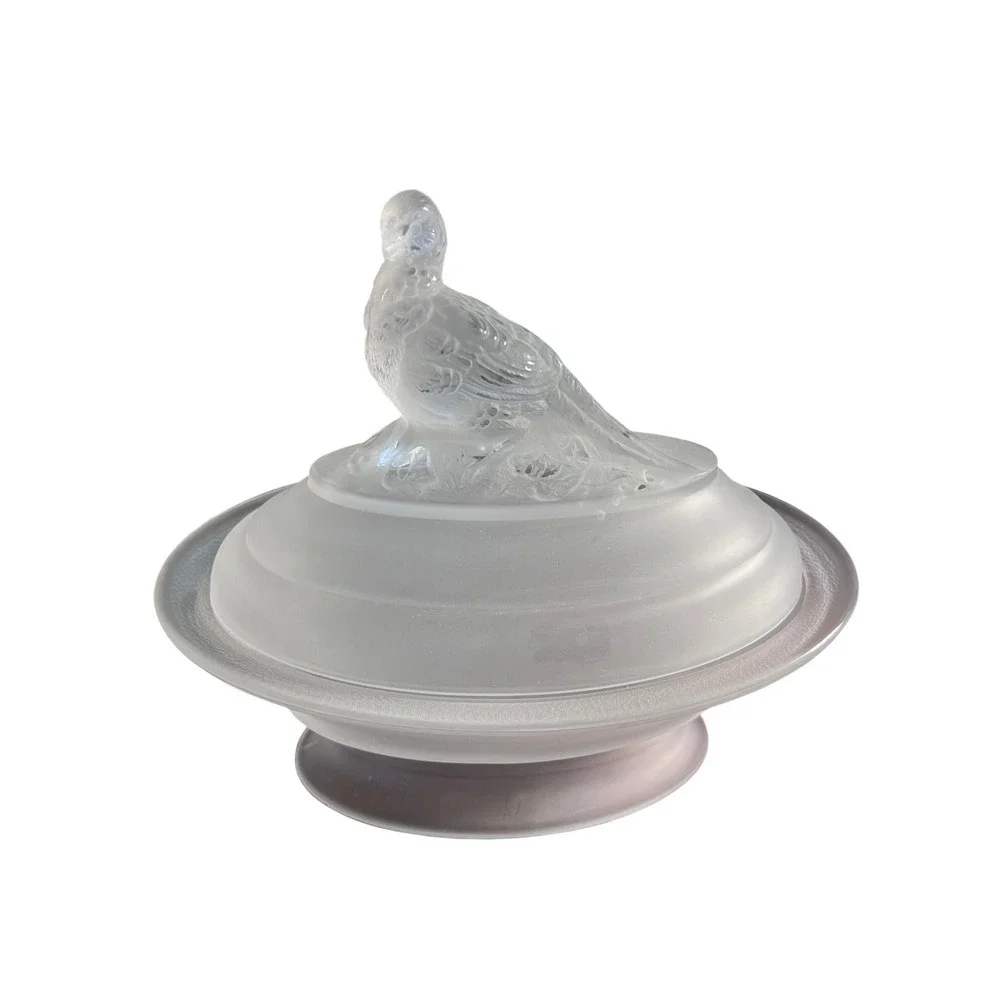 Imperial Glass Pheasant on Nest Dish Frosted Clear Excellent Bird